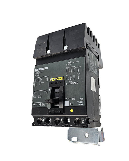 Square D FA36060 Circuit Breaker – Thermal Magnetic 3-Pole, 60 Amp, 600V AC / 250V DC, Bolt-On, FA Frame