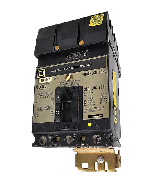 Square D FA36090 Circuit Breaker – Molded Case, Thermal Magnetic 3-Pole, 90 Amp, 600V AC / 250V DC, Bolt-On, FA Frame