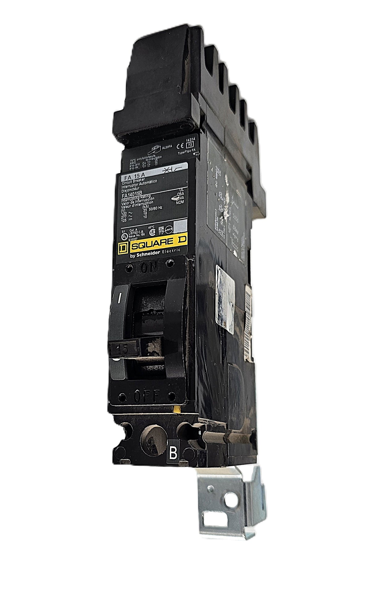 Square D FA14015B Circuit Breaker 1-Pole, 15 Amp, 240V AC, Thermal Magnetic, Type FA, Bolt-On