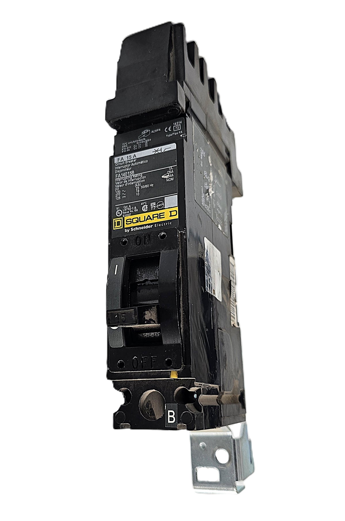 Square D FA14015B Circuit Breaker 1-Pole, 15 Amp, 240V AC, Type FA, Thermal Magnetic, Bolt-On Mount