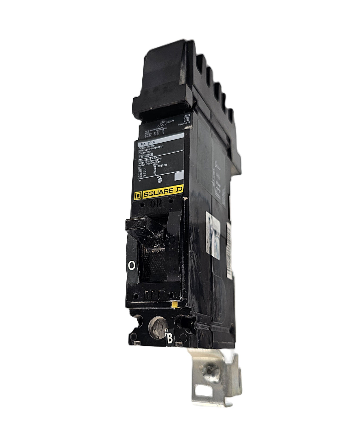Square D FA17020B Circuit Breaker 1-Pole, 20 Amp, 277V AC, Type FA, Thermal Magnetic, Bolt-On Mount