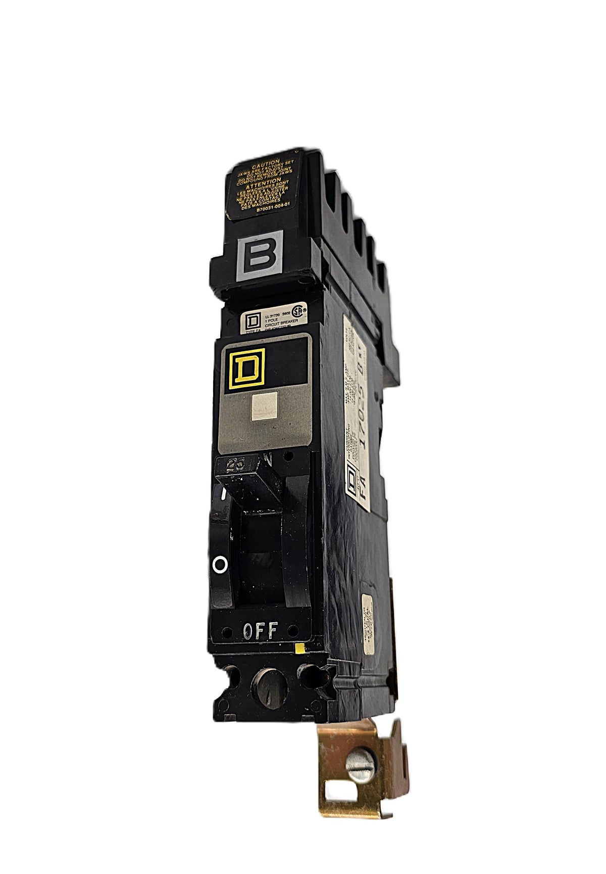Square D FA17025 Circuit Breaker 1-Pole, 25 Amp, 277V AC, Type FA, Thermal Magnetic, Bolt-On Mount