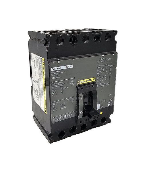 Square D FAL36030 Circuit Breaker 3-Pole, 30 Amp, 600V AC / 250V DC, Type FA, Thermal Magnetic, Unit Mount