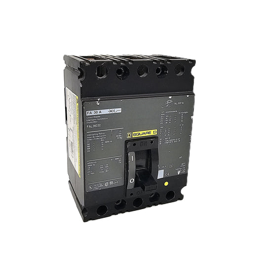 Square D FAL36030 Circuit Breaker 3-Pole, 30 Amp, 600V AC / 250V DC, Type FA, Thermal Magnetic, Unit Mount
