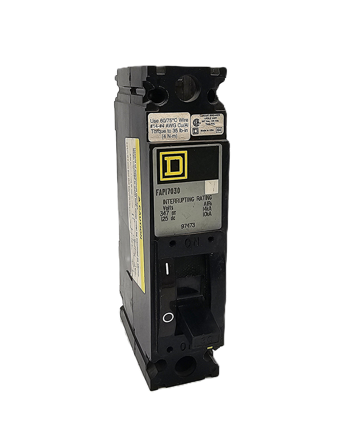 Square D FAP17030 Circuit Breaker 1-Pole, 30 Amp, 347V AC / 125V DC, Thermal Magnetic, FAP Frame, Unit Mount