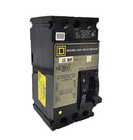 Square D FAL26015 Circuit Breaker 2-Pole, 15 Amp, 600V AC / 250V DC, Thermal Magnetic, FAL Frame