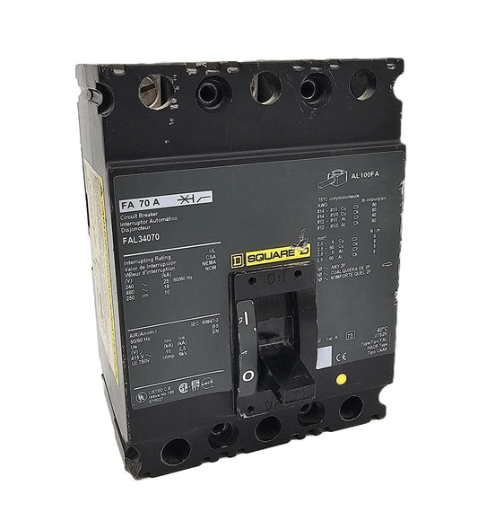 Square D FAL34070 Circuit Breaker 3-Pole, 70 Amp, 240V AC, Bolt-On, FAL Series