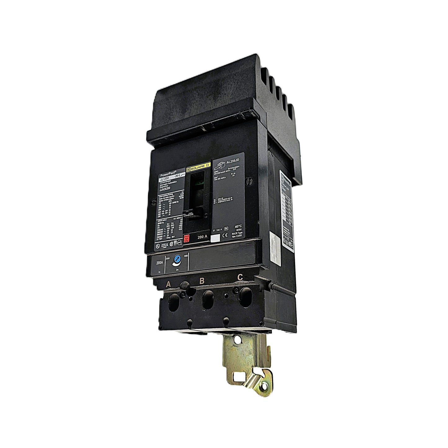 Square D PowerPact JJA36200 Circuit Breaker 3-Pole, 200 Amp, 600V AC, Bolt-On, PowerPact AL Frame