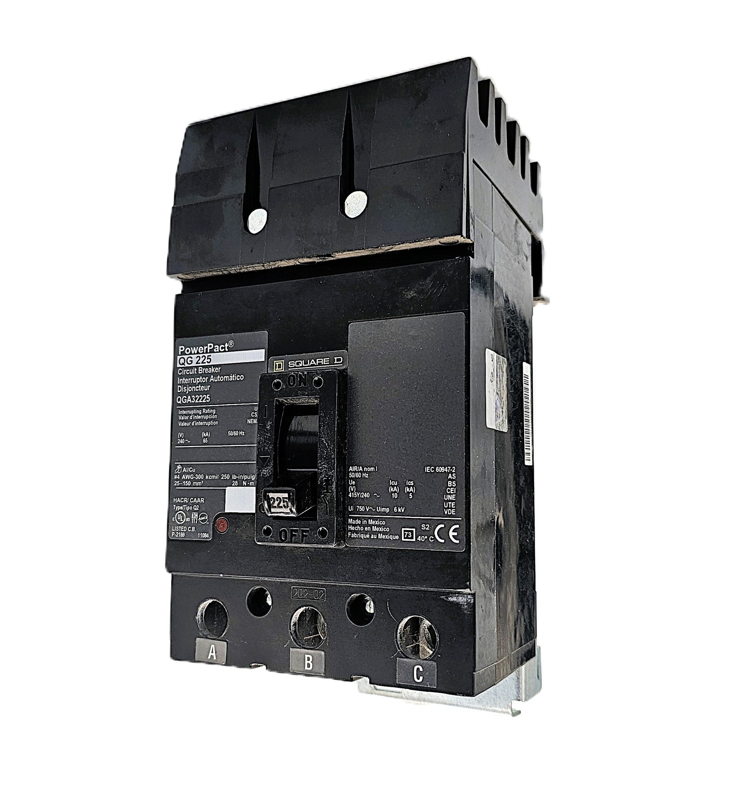 Square D PowerPact QGA32225 Circuit Breaker 3-Pole, 225 Amp, 600V AC, Bolt-On, PowerPact QG Frame
