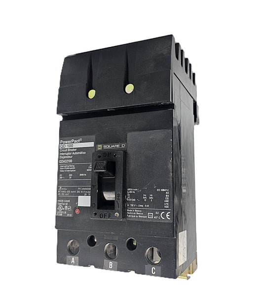Square D PowerPact QDA32100 Circuit Breaker 3-Pole, 100 Amp, 600V AC, Bolt-On, PowerPact QD Frame