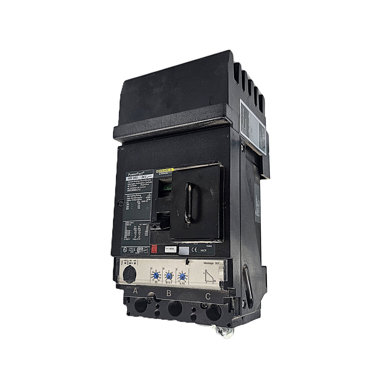 Square D PowerPact HRA36100U31X Circuit Breaker 3-Pole, 100 Amp, 600V AC, Bolt-On, PowerPact HR Frame