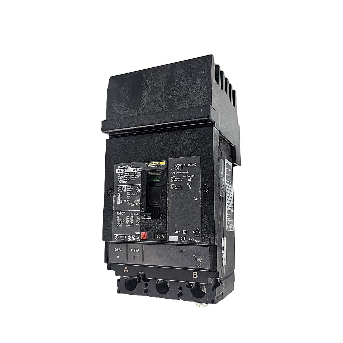 Square D PowerPact HLA260601 Circuit Breaker 2-Pole, 60 Amp, 600V AC, Bolt-On, PowerPact AL Frame