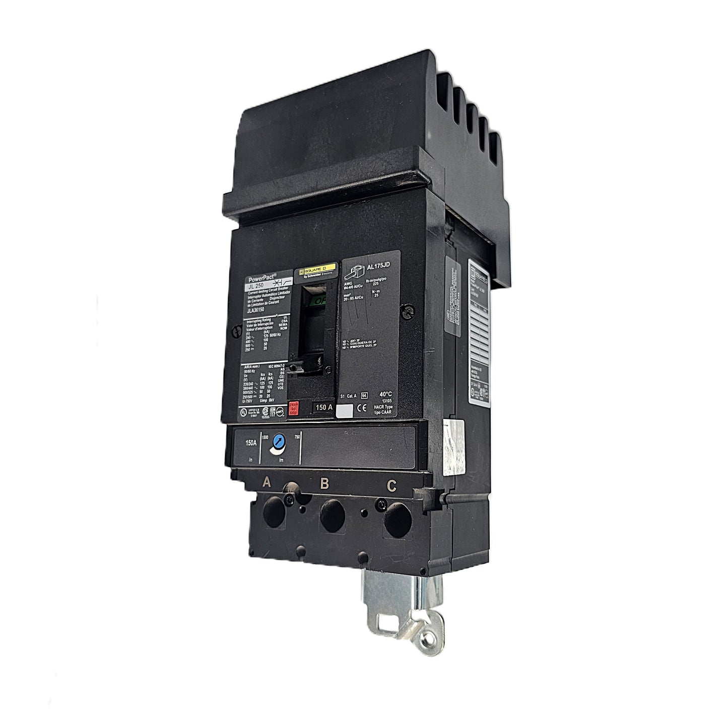 Square D PowerPact JLA36150 Circuit Breaker 3-Pole, 150 Amp, 600V AC, Bolt-On, PowerPact AL Frame