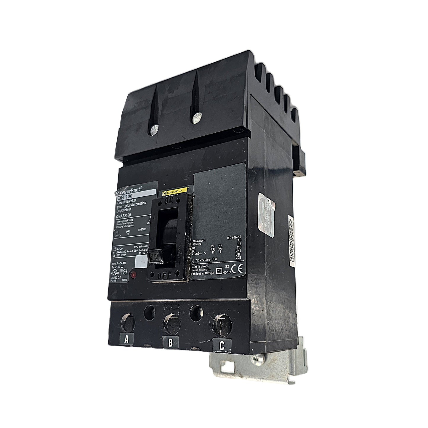 Square D PowerPact QBA32100 Circuit Breaker 3-Pole, 100 Amp, 600V AC, Bolt-On, PowerPact QB Frame
