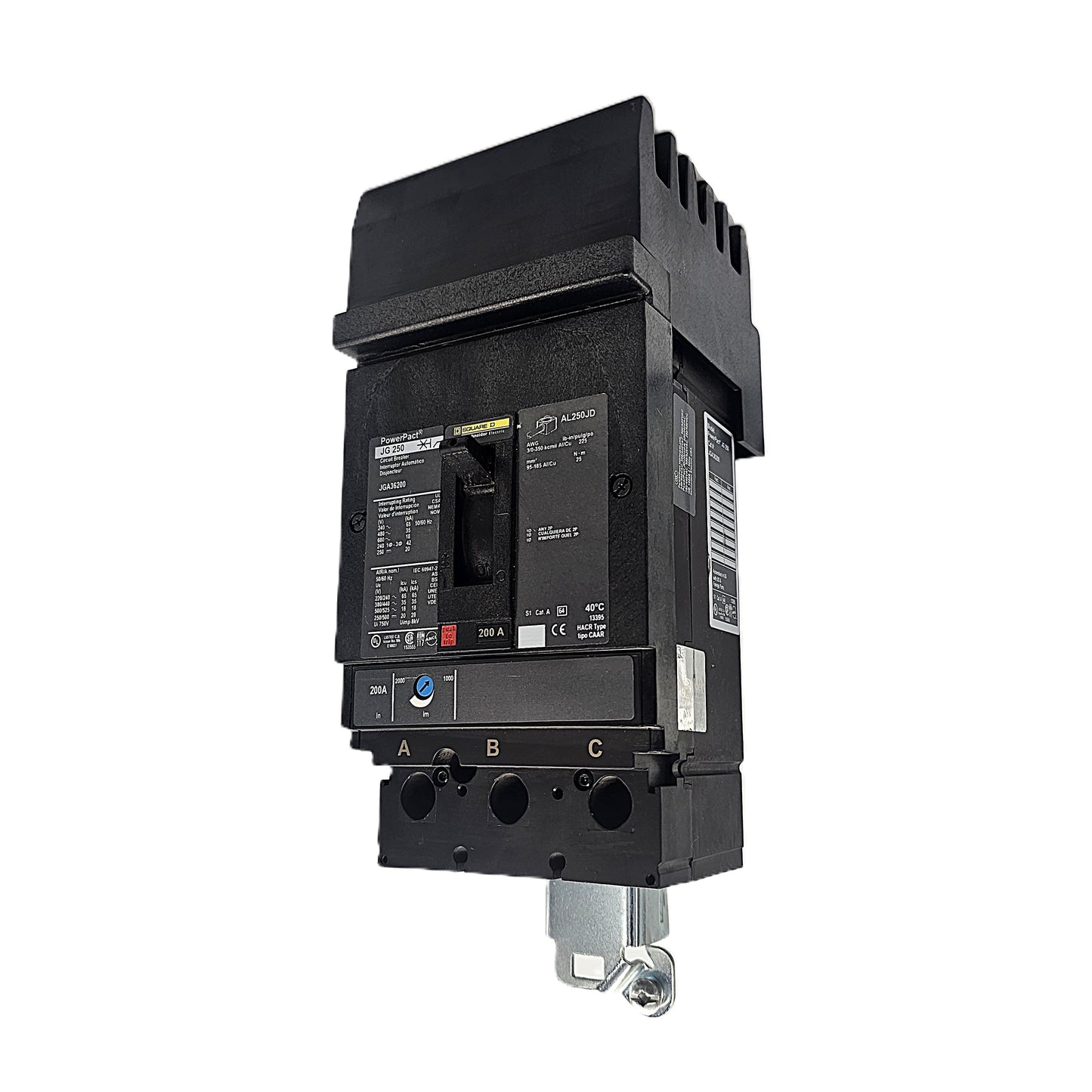Square D PowerPact JGA36200 Circuit Breaker 3-Pole, 200 Amp, 600V AC, I-Line Mount, LG-Frame