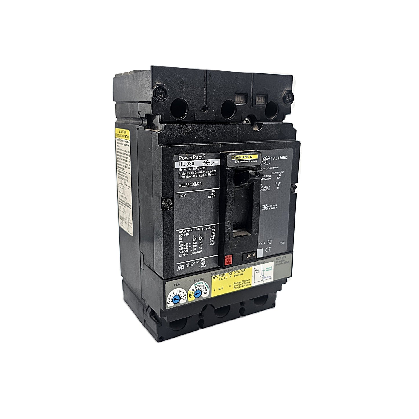 Square D PowerPact HLL36030M71 Circuit Breaker 3-Pole, 30 Amp, 600V AC, Bolt-On, HL-Frame, Motor Circuit Protector