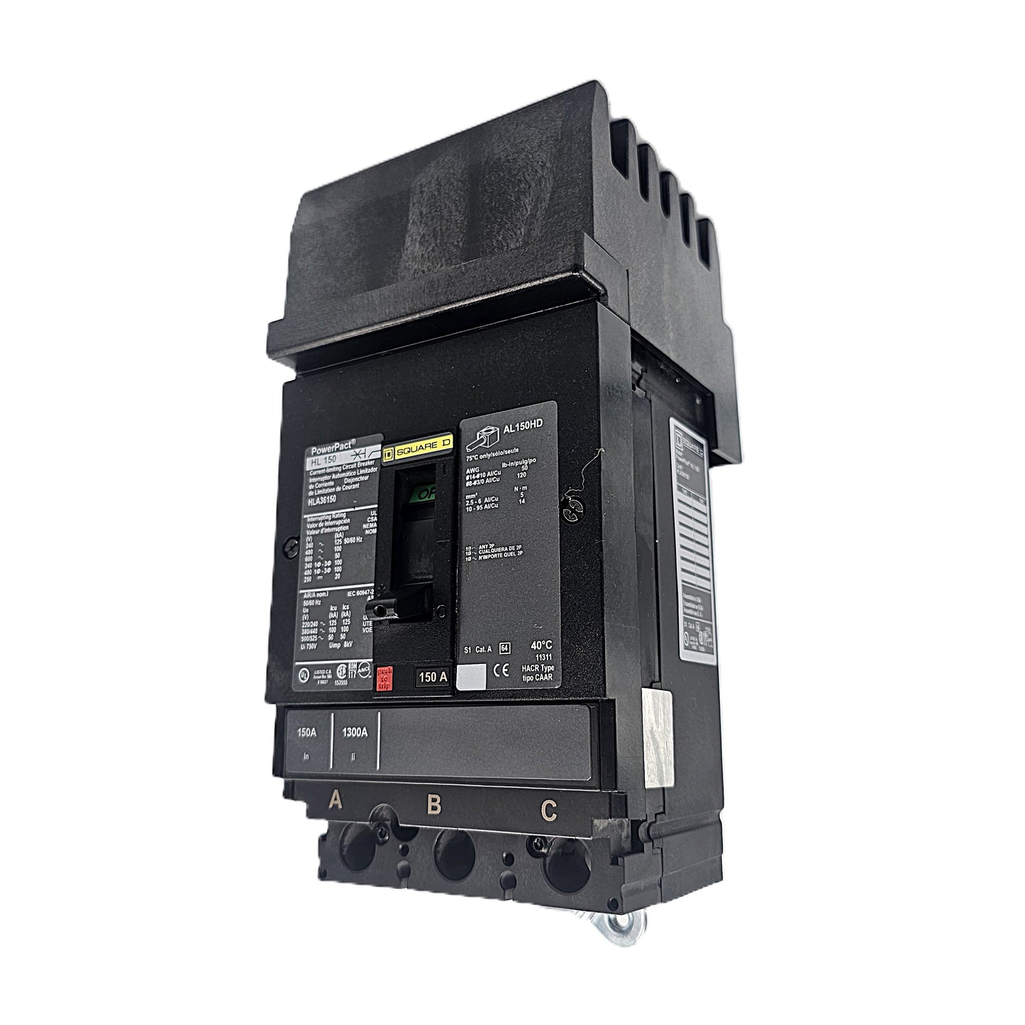 Square D PowerPact HLA36150 Circuit Breaker 3-Pole, 150 Amp, 600V AC, Bolt-On, HL-Frame