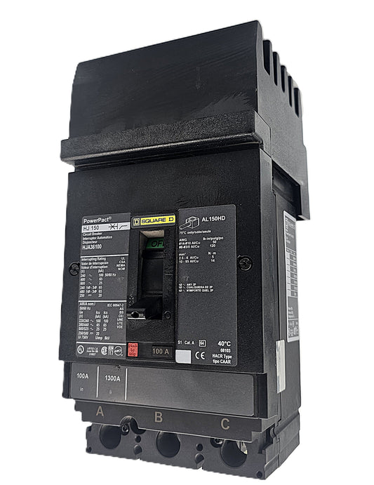 Square D PowerPact HJA36100 Circuit Breaker 3-Pole, 100 Amp, 600V AC, Bolt-On, HJ-Frame