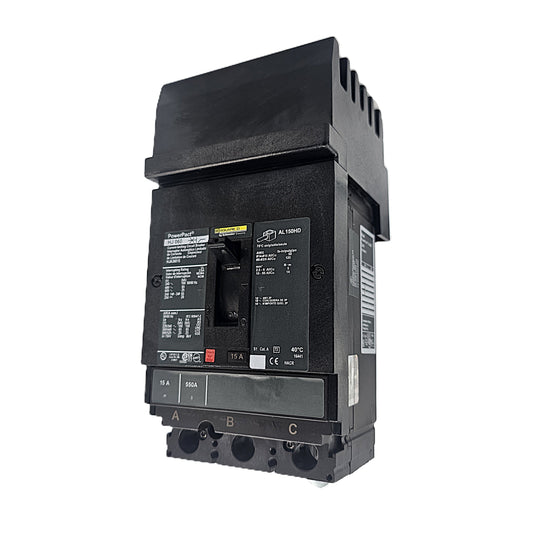 Square D PowerPact HJA36015 Circuit Breaker 3-Pole, 15 Amp, 600V AC, Bolt-On, HJ-Frame