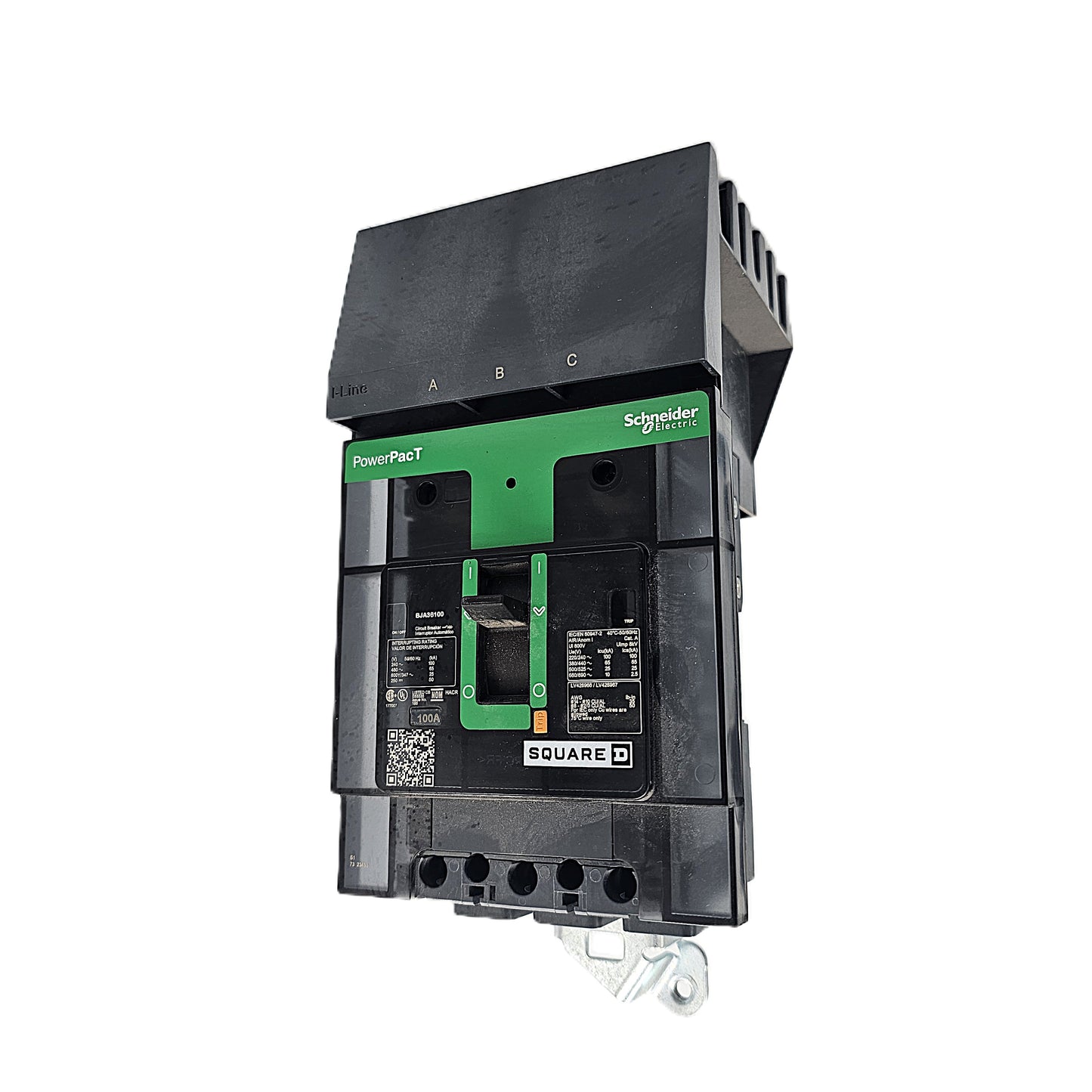 Square D PowerPacT BJA36100 Circuit Breaker 3-Pole, 100 Amp, 600V AC, PowerPacT I-Line Frame