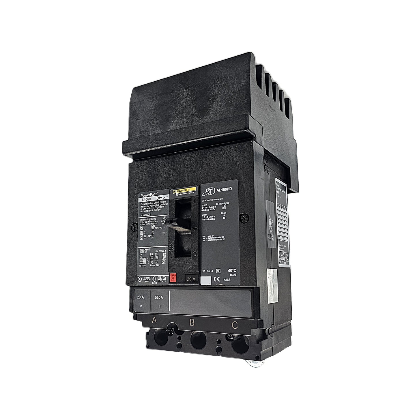 Square D HJA36020 Circuit Breaker  3-Pole, 20 Amp, 600V AC, PowerPact HJ Frame