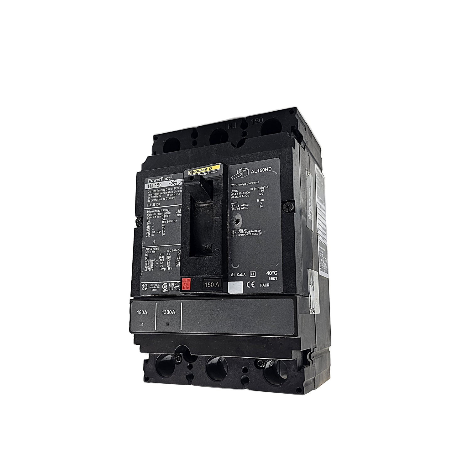 Square D HJL36150 Circuit Breaker 3-Pole, 150 Amp, 600V AC, PowerPact HJ Frame
