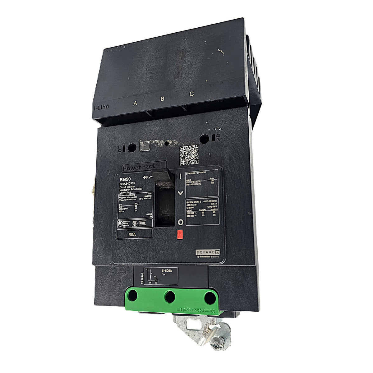Square D BGA34050Y Circuit Breaker 3-Pole, 50 Amp, 600V AC, PowerPacT BG Frame