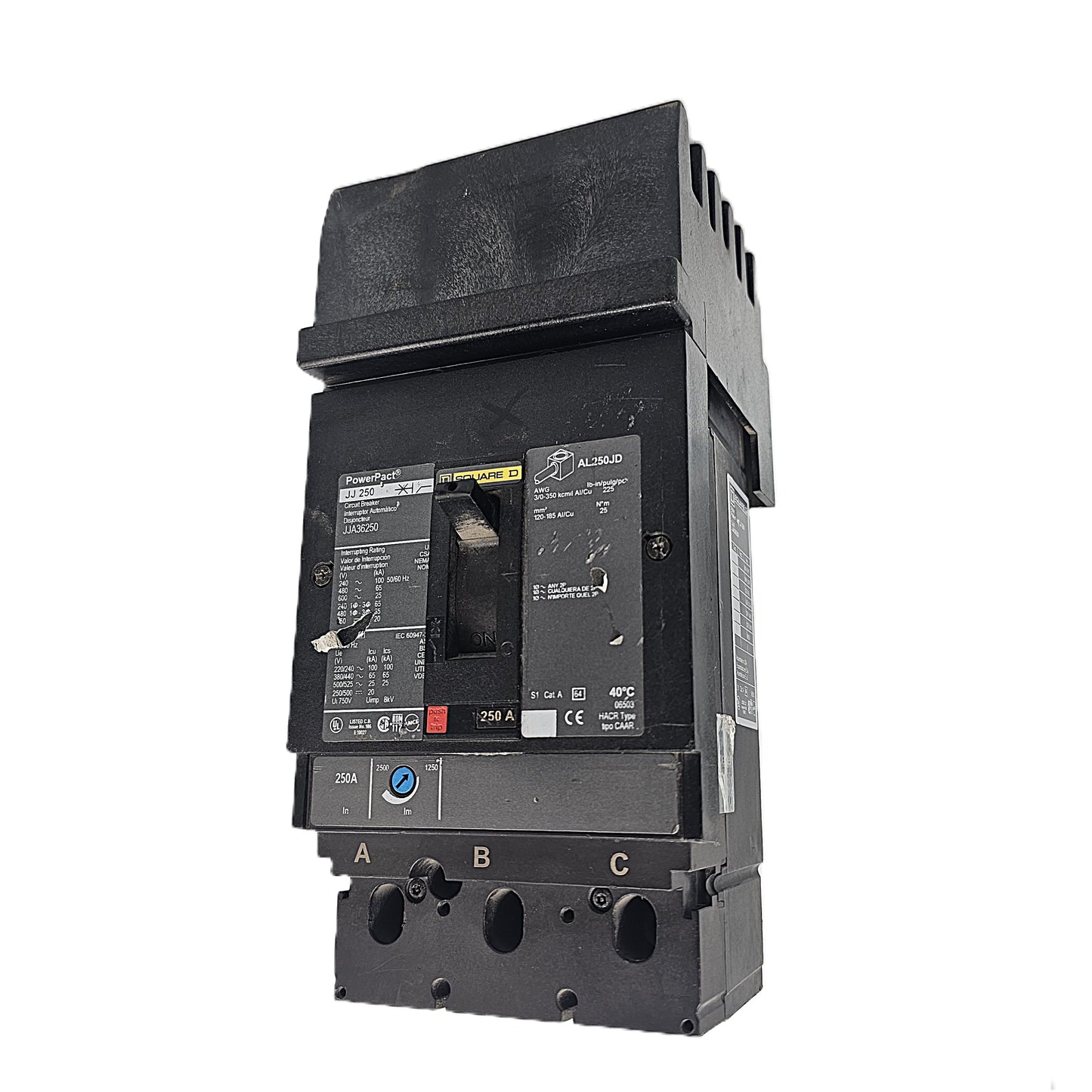 Square D JJA36250 Circuit Breaker 3-Pole, 250 Amp, 600V AC, PowerPacT JD Frame