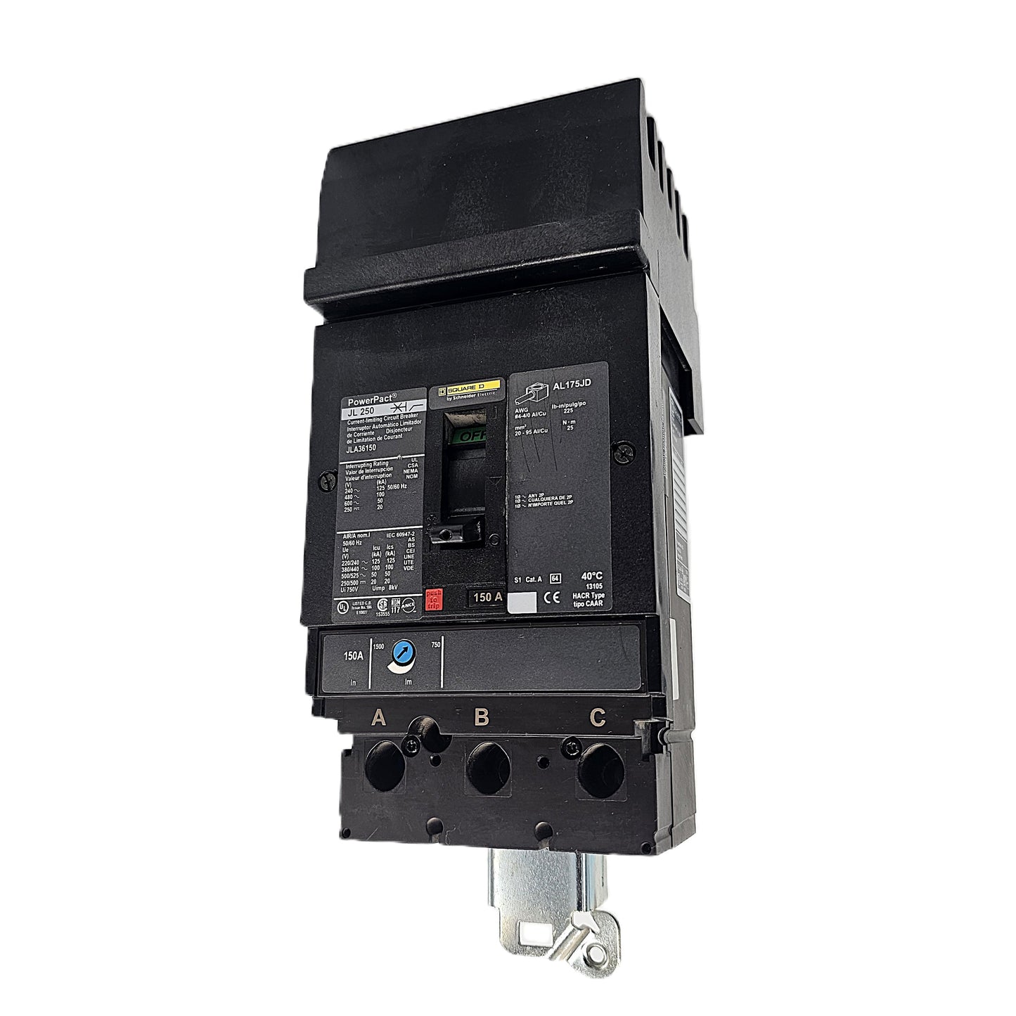 Square D JLA36150 Circuit Breaker 3-Pole, 150 Amp, 600V AC, PowerPacT JL Frame