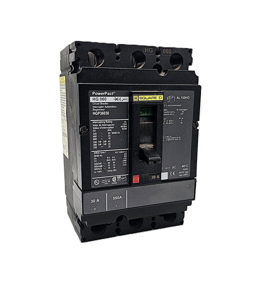 Square D HGP36030 Circuit Breaker 3-Pole, 30 Amp, 600V AC, PowerPac HG-Frame