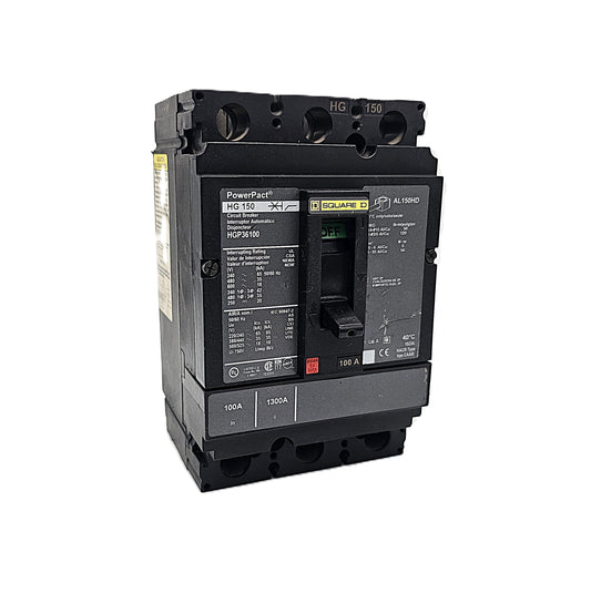 Square D HGP36100 Circuit Breaker 3-Pole, 100 Amp, 600V AC, PowerPact HG-Frame