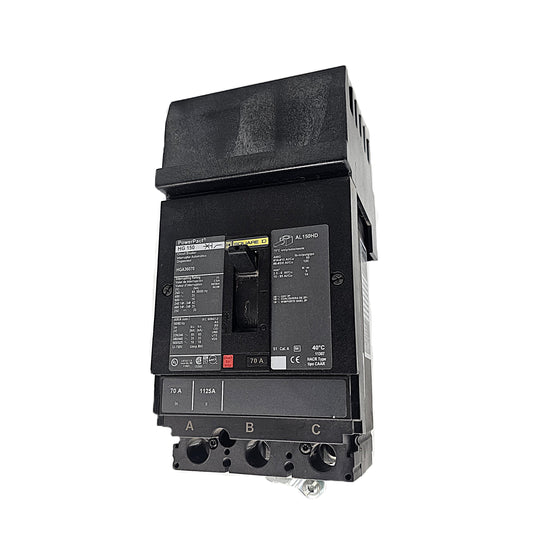 Square D HGA36070 Circuit Breaker 3-Pole, 70 Amp, 600V AC, PowerPact HG-Frame