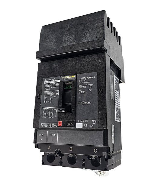 Square D HGA36080 Circuit Breaker  3-Pole, 80 Amp, 600V AC, PowerPact HJ-Frame