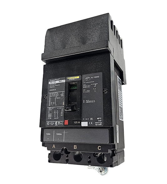 Square D HGA36125 Circuit Breaker 3-Pole, 125 Amp, 600V AC, PowerPacT HG-Frame