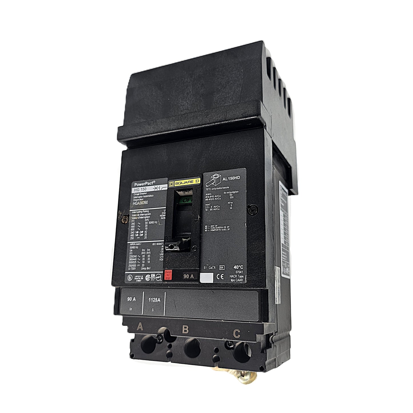 Square D HGA36090 Circuit Breaker 3-Pole, 90 Amp, 600V AC, PowerPacT HG-Frame