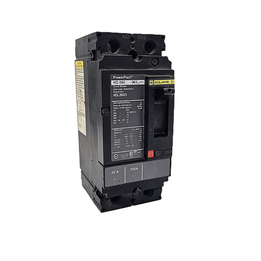 Square D HDL26025 Circuit Breaker 2-Pole, 25 Amp, 600V AC, PowerPact HD-Frame