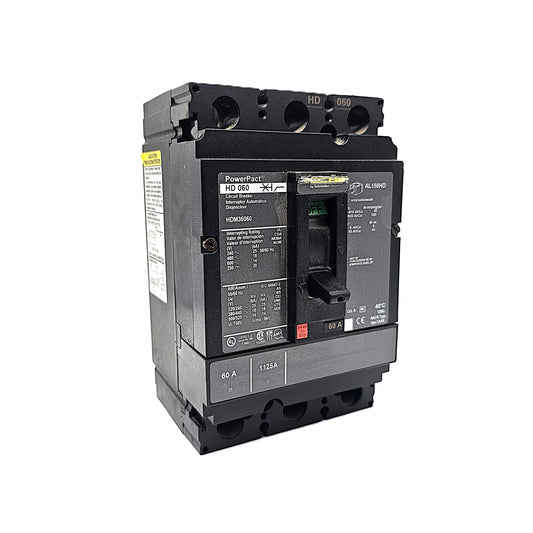 Square D HDM36060 Circuit Breaker 3-Pole, 60 Amp, 600V AC, PowerPact HD-Frame