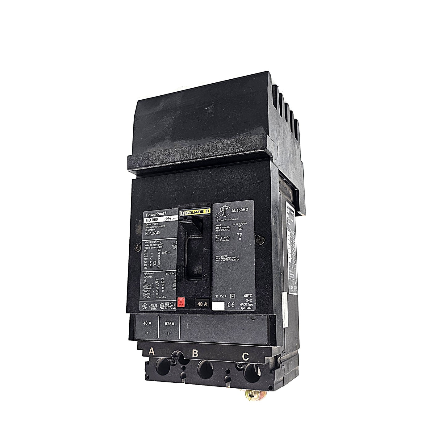 Square D HDA36040 Circuit Breaker 3-Pole, 40 Amp, 600V AC, PowerPact HD-Frame