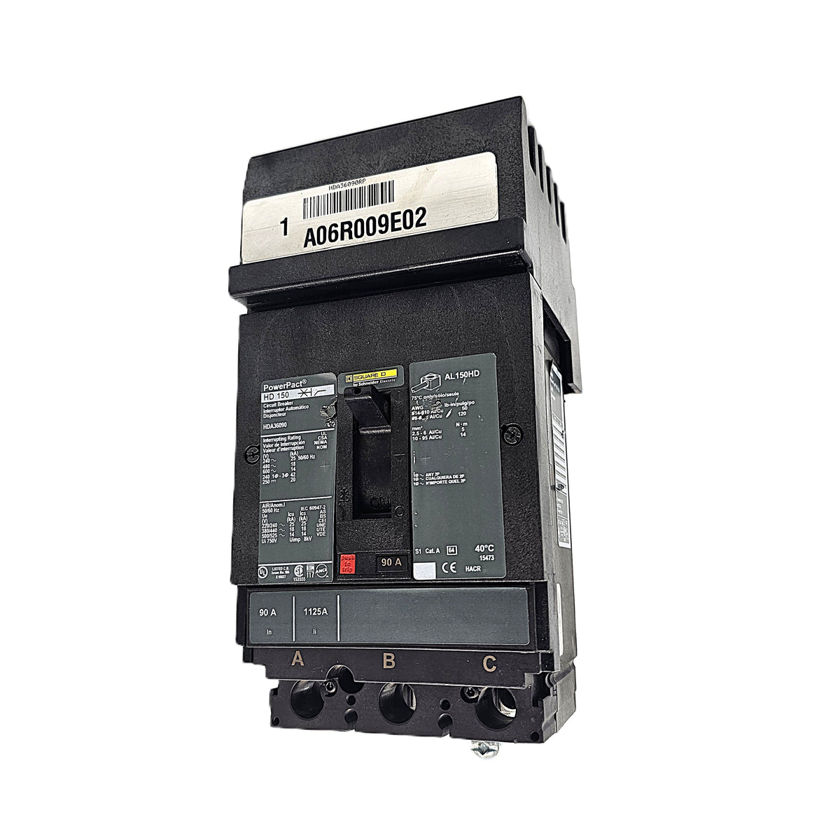 Schneider Electric PowerPact HDA36090 Circuit Breaker  3-Pole, 90 Amp, 600V AC, Thermal Magnetic, HD Frame