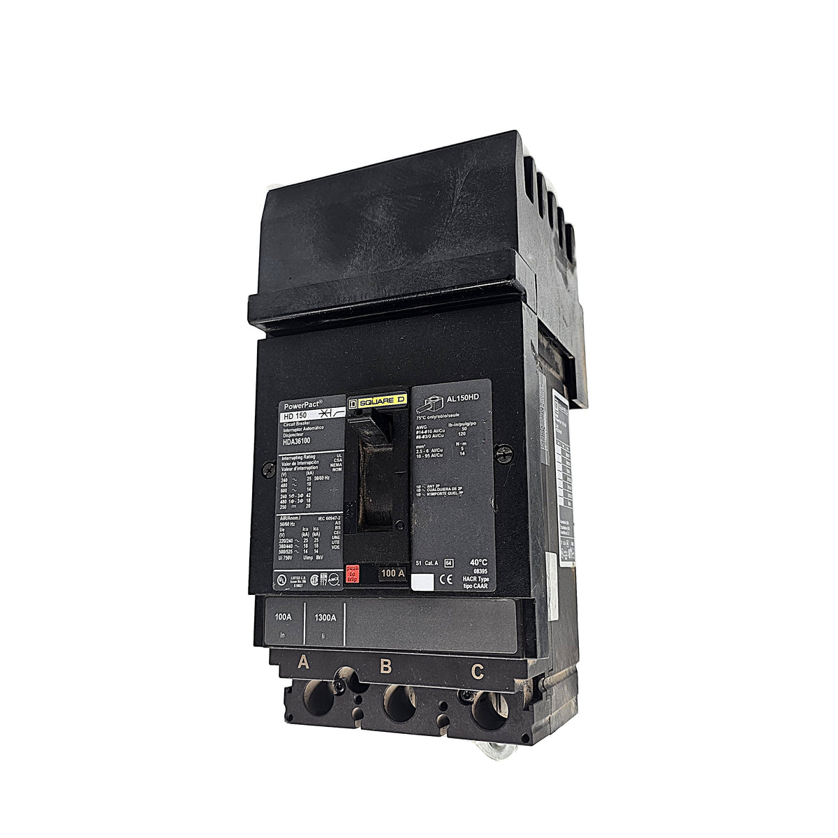 Schneider Electric PowerPact HDA36100 Circuit Breaker  3-Pole, 100 Amp, 600V AC, Thermal Magnetic, HD Frame