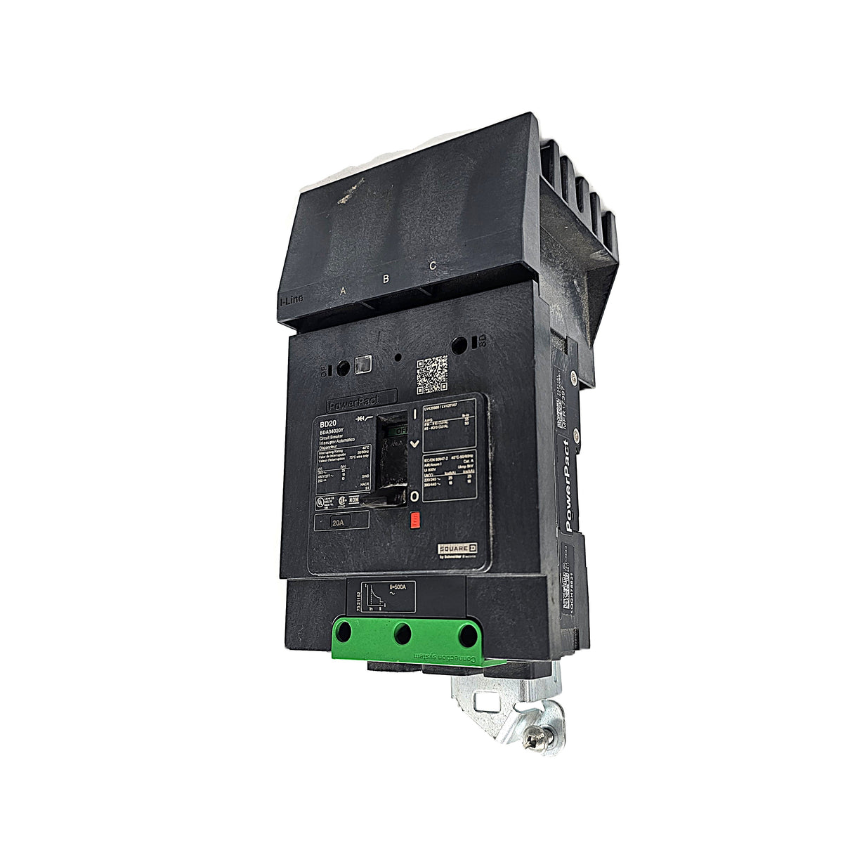 Schneider Electric PowerPact BDA34020Y B-Frame Circuit Breaker 3-Pole, 20 Amp, 600V AC, Thermal Magnetic, B-Frame)