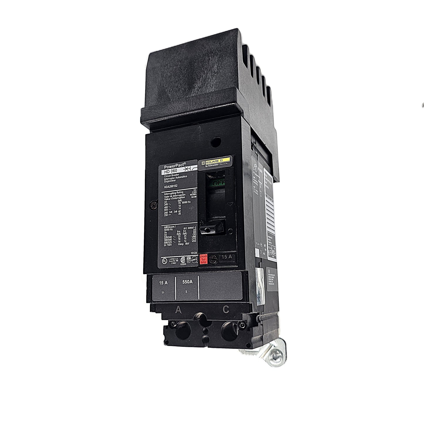 Schneider Electric PowerPact HDA260152 Circuit Breaker 2-Pole, 15 Amp, 600V AC, Thermal Magnetic, HD Frame
