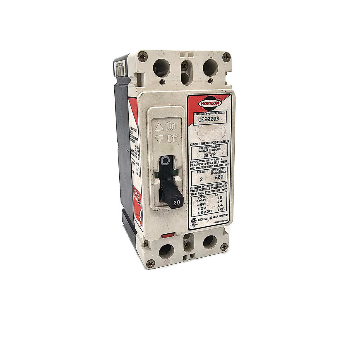 Horizon / Square CE2020B Circuit Breaker 2-Pole, 20 Amp, 600V AC, Thermal Magnetic, CE Frame