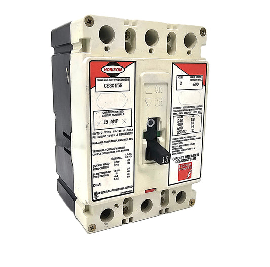Horizon / Square D CE3015B Circuit Breaker 3-Pole, 15 Amp, 600V AC, Thermal Magnetic, CE Frame