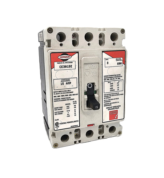Horizon / Square D CE3015E Circuit Breaker 3-Pole, 15 Amp, 600V AC, Thermal Magnetic, CE Frame
