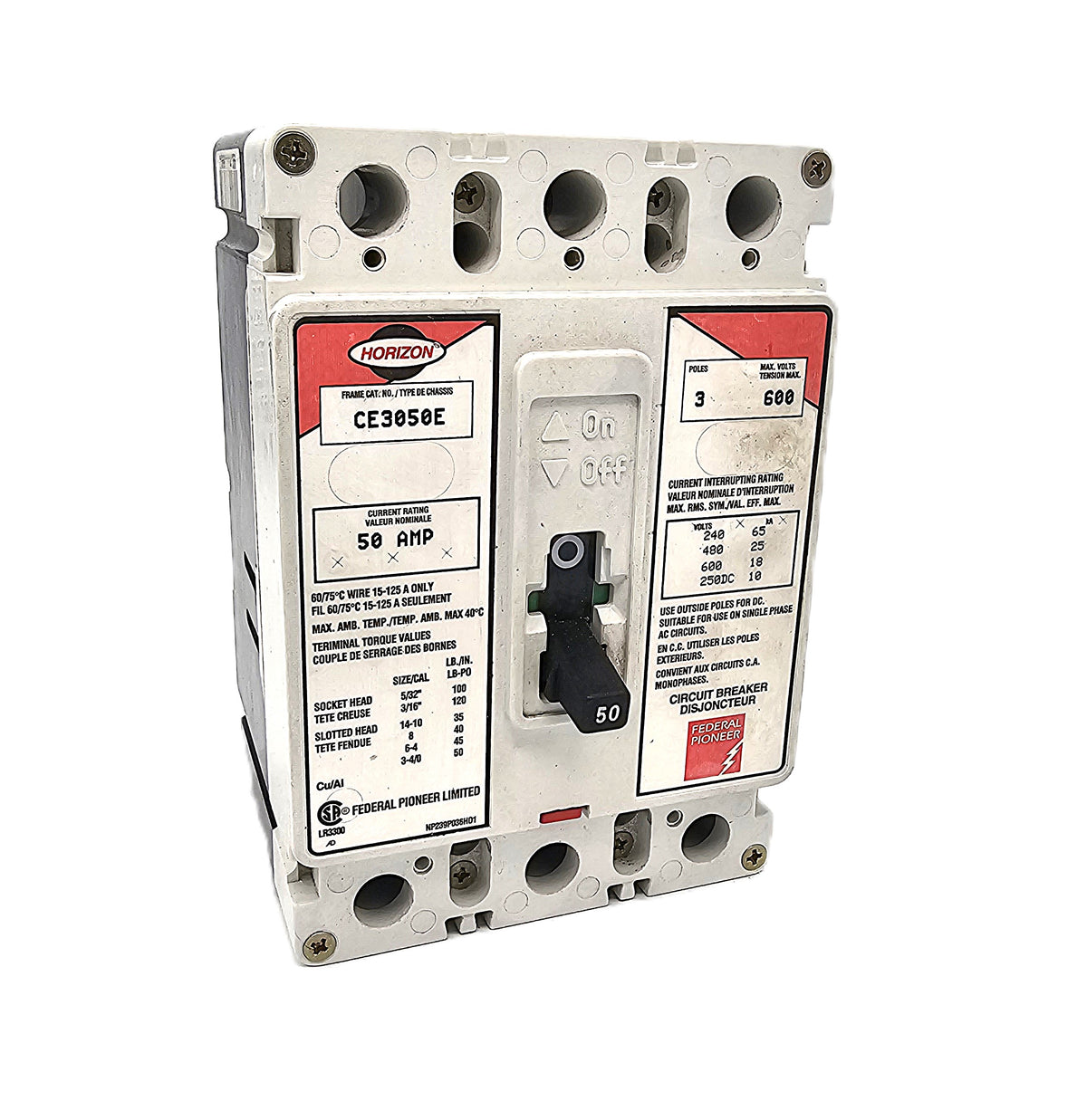 Horizon / Square D CE3050E Circuit Breaker 3-Pole, 50 Amp, 600V AC, Thermal Magnetic, CE Frame