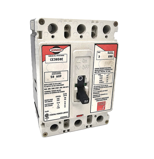 Horizon / Square D CE3050E Circuit Breaker 3-Pole, 50 Amp, 600V AC, Thermal Magnetic, CE Frame
