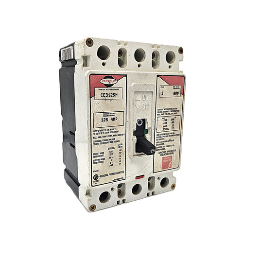 Horizon / Federal Pioneer CE3125H Circuit Breaker 3-Pole, 125 Amp, 600V AC, Bolt-On, CE Frame