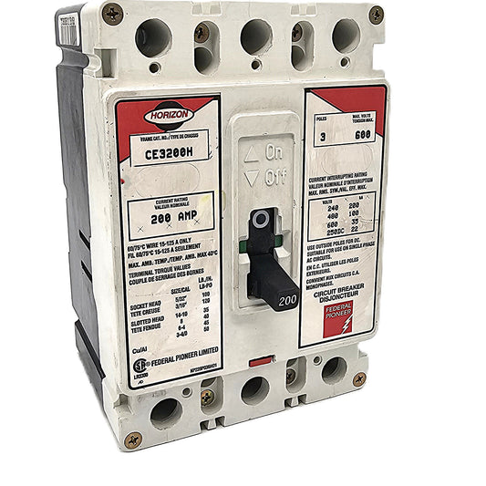 Horizon / Federal Pioneer CE3200H Circuit Breaker 3-Pole, 200 Amp, 600V AC, Bolt-On, CE Frame