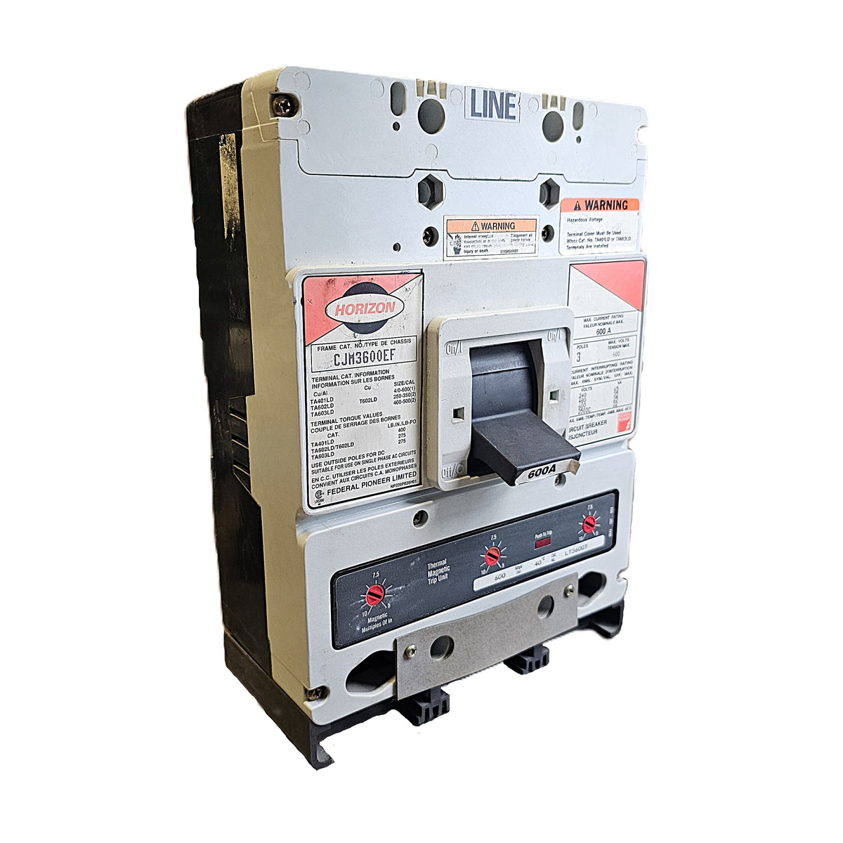 Horizon / Federal Pioneer CJM3600EF Circuit Breaker 3-Pole, 600 Amp, 600V AC Max, CJM Frame, Standard Interrupting